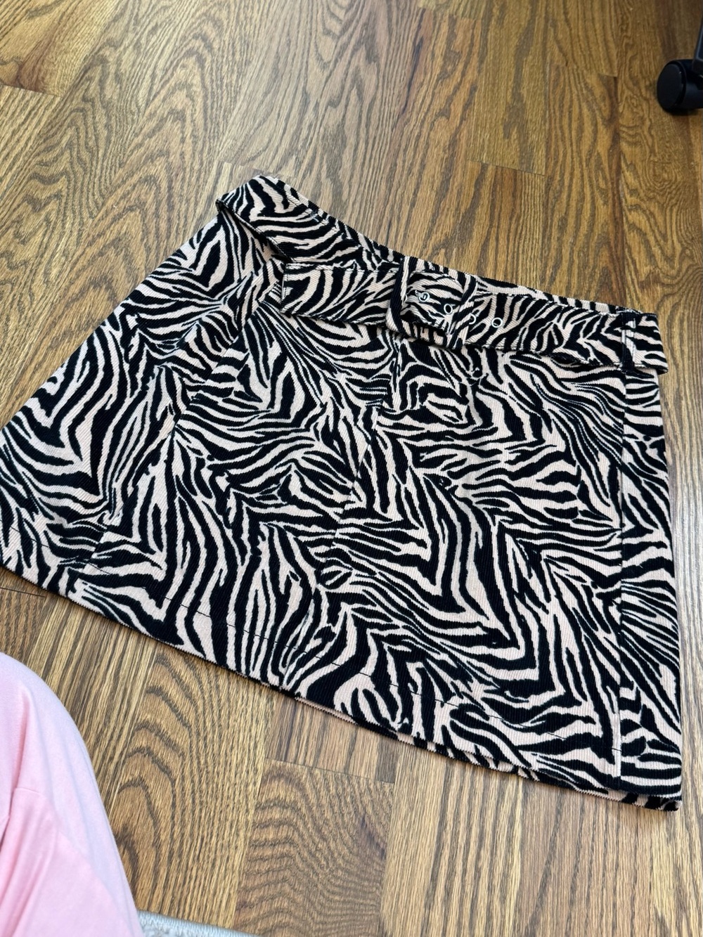 Corduroy Black and Tan Zebra Print Mini Skirt with belt